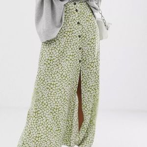 ASOS DESIGN button front maxi skirt in green floral print